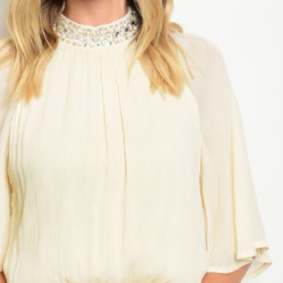 Ivory Mock Neck 3/4 Flutter Sleeve Romper, NEW! - Picture 3 of 6